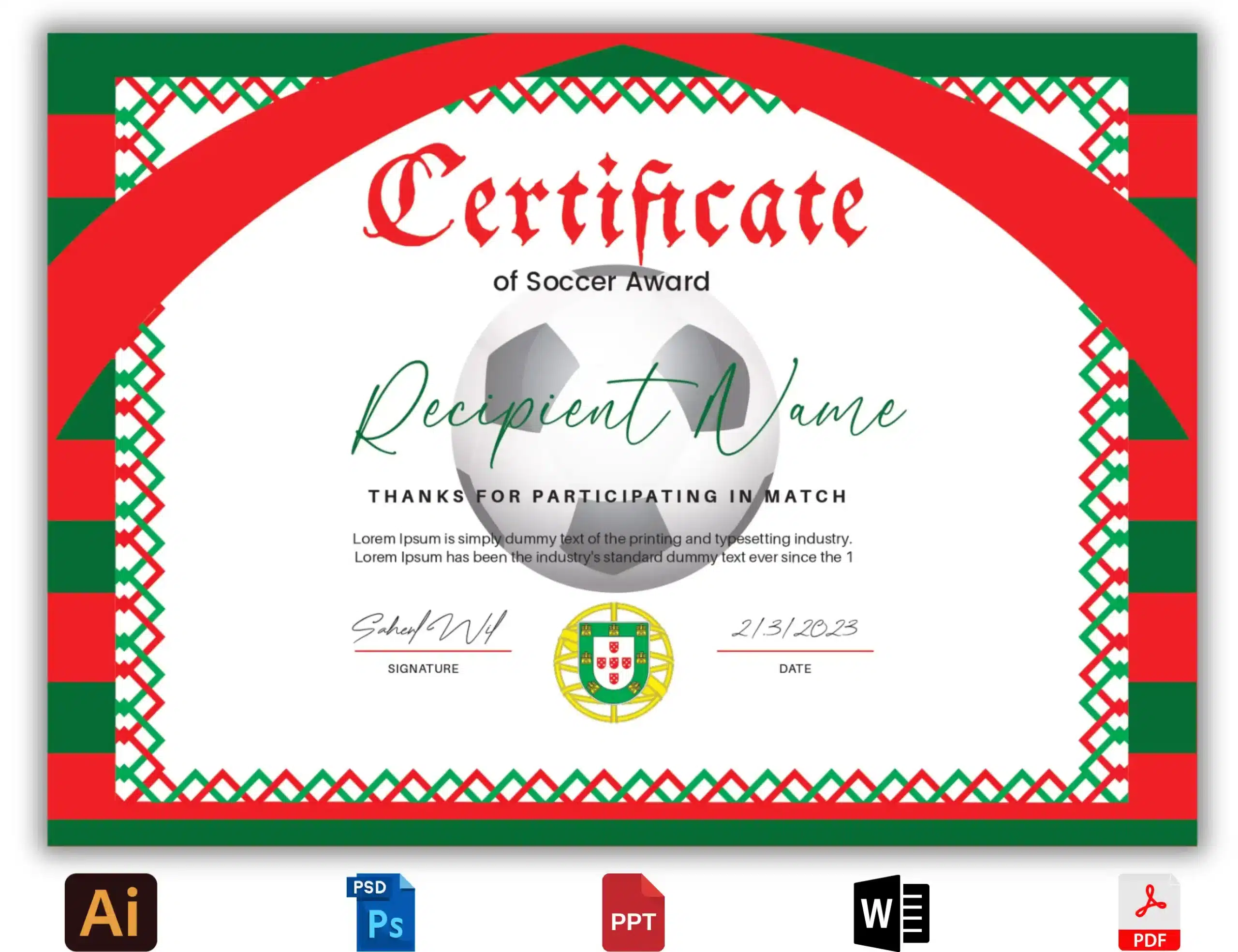 Portugal Soccer Certificate