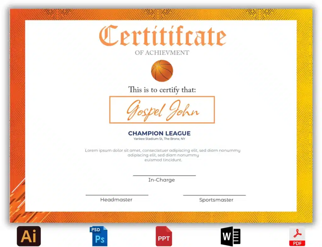 Customizable Basketball Certificate