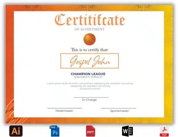 Customizable Basketball Certificate