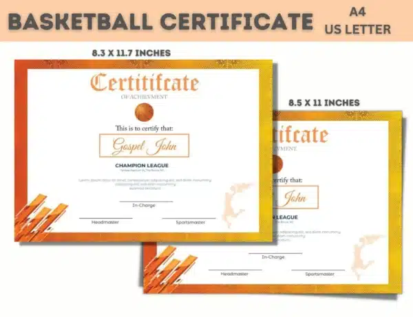 Basketball Certificate