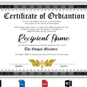 Ordination Gospel Ministry Certificate