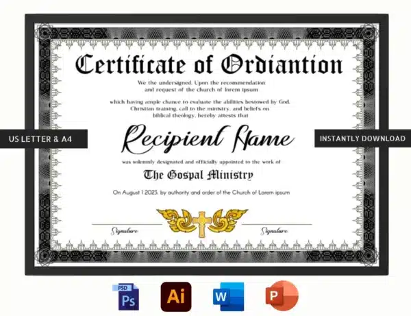 ordination gospel ministry certificate