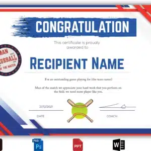 Congratulation Certificate for Baseball