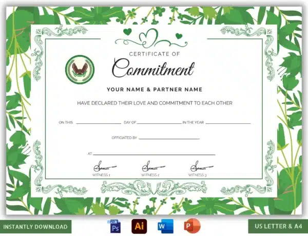 commitment ceremony certificate