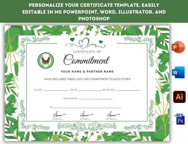 commitment ceremony certificate