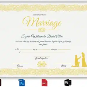 Golden Certificate of Marriage Template