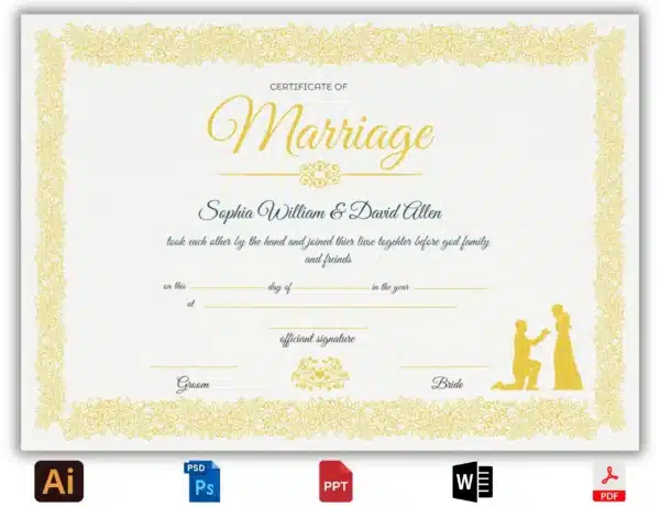 Golden Certificate of Marriage Template