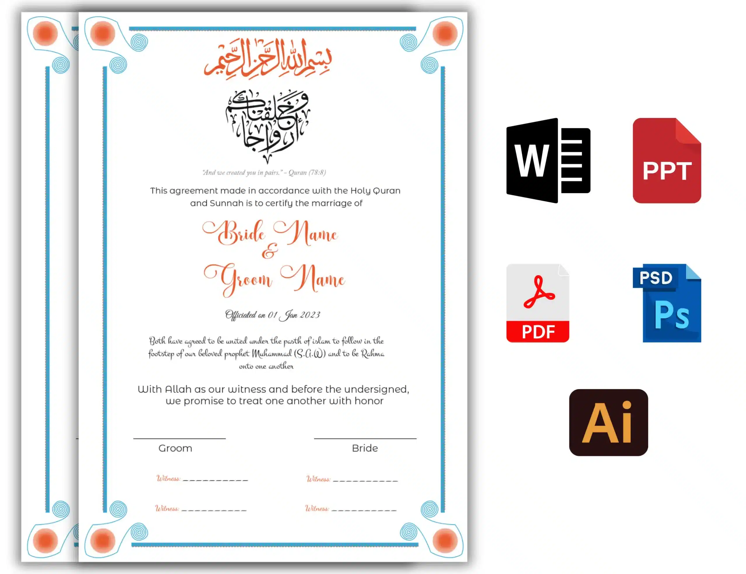 Nikah Certificate Template - Nikah Nama PDF - 99diploma.com