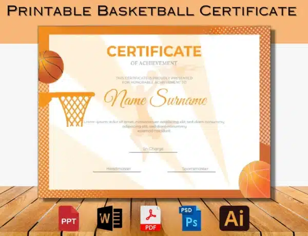 Printable Basketball Certificate