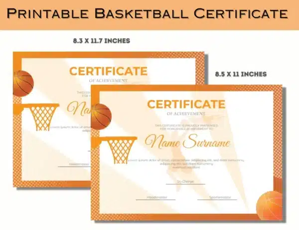 Printable Basketball Certificate