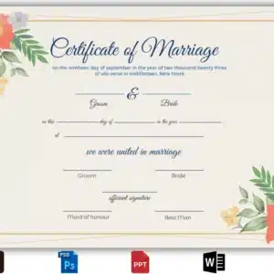 Printable Certificate of Marriage