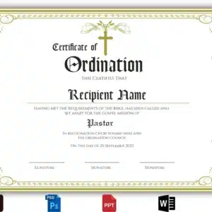 Certificate of Ordination for Pastor